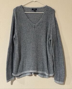 Chaps Denim Blue Gray Marled Knit V-Neck Sweater Womens XXL Cotton Subtle Luxury